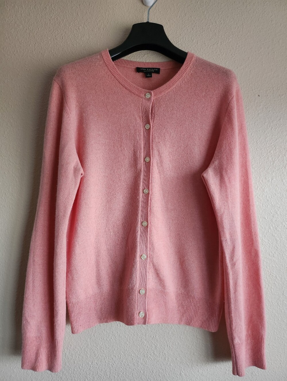 Ann Taylor 100% Cashmere Pink Cardigan Sweater Size L